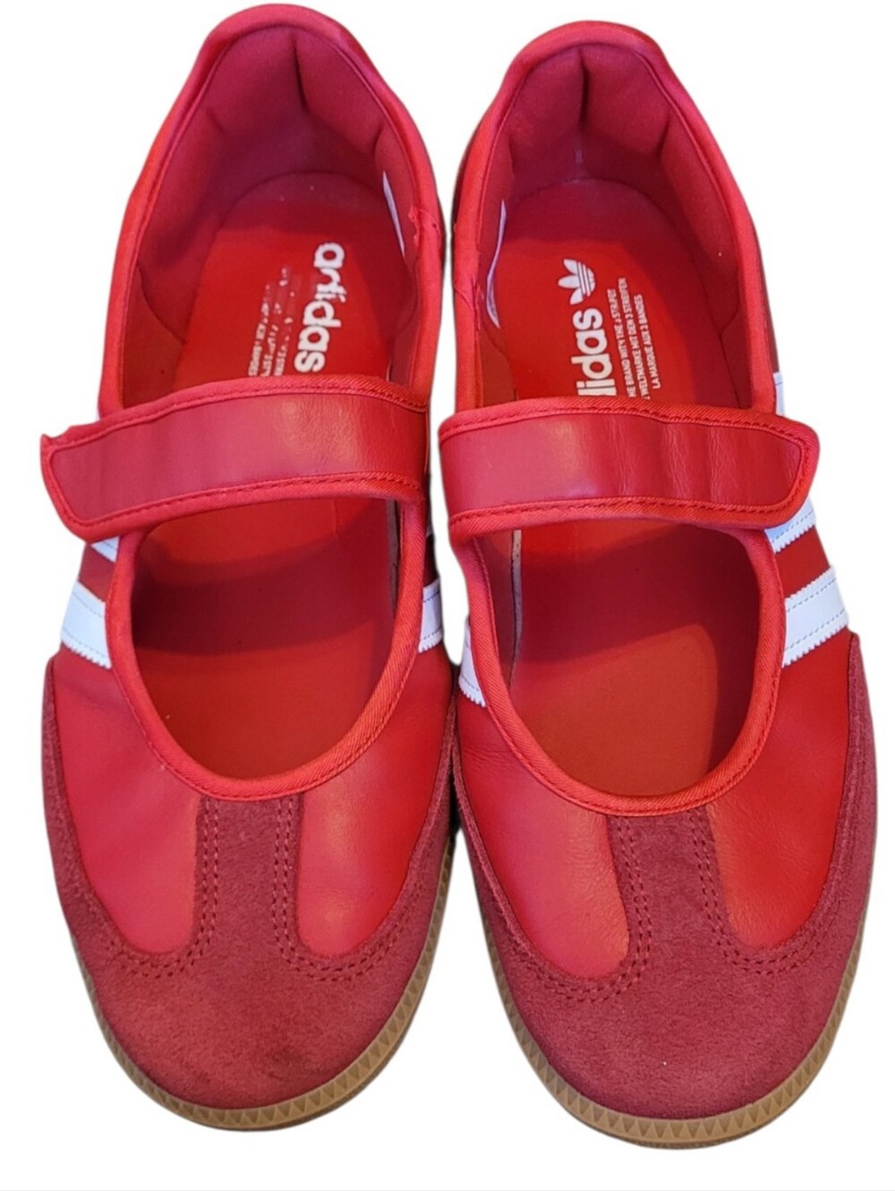 adidas Red Mary Jane Style Samba Sneakers with White Stripes Size 10.5